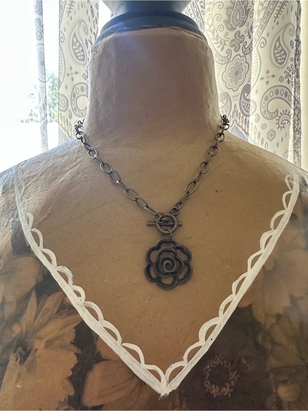 Bronze Rose Pendant Necklace - Women’s Statement Jewelry